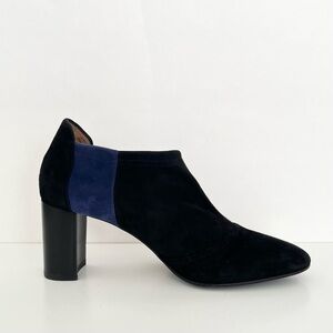 Aquatalia Women's Vale Suede Stretch Ankle Booties 8.5 Black Blue Colorblock